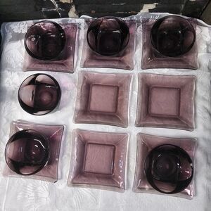 Hazel Atlas Moroccan Amethyst Colony Square Bowl And Plate Serving Set